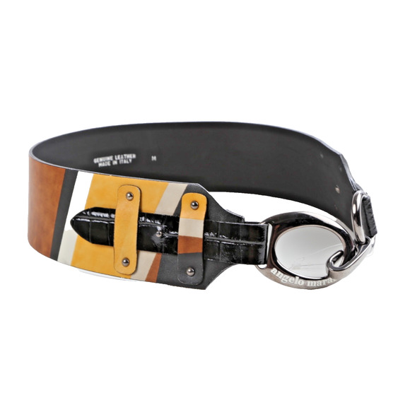 Angelo Marani Multicolor Wide Leather Belt Size M Designer Statement Fashion main image 10